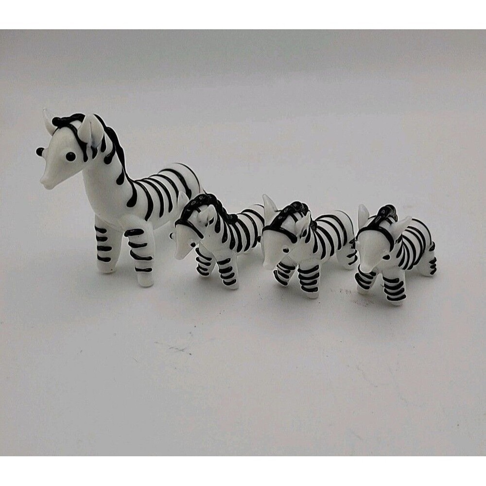 Miniature Glass Zebra Lot ~ Unique ~ Mama & 3 Babies ~ Very Cute!
